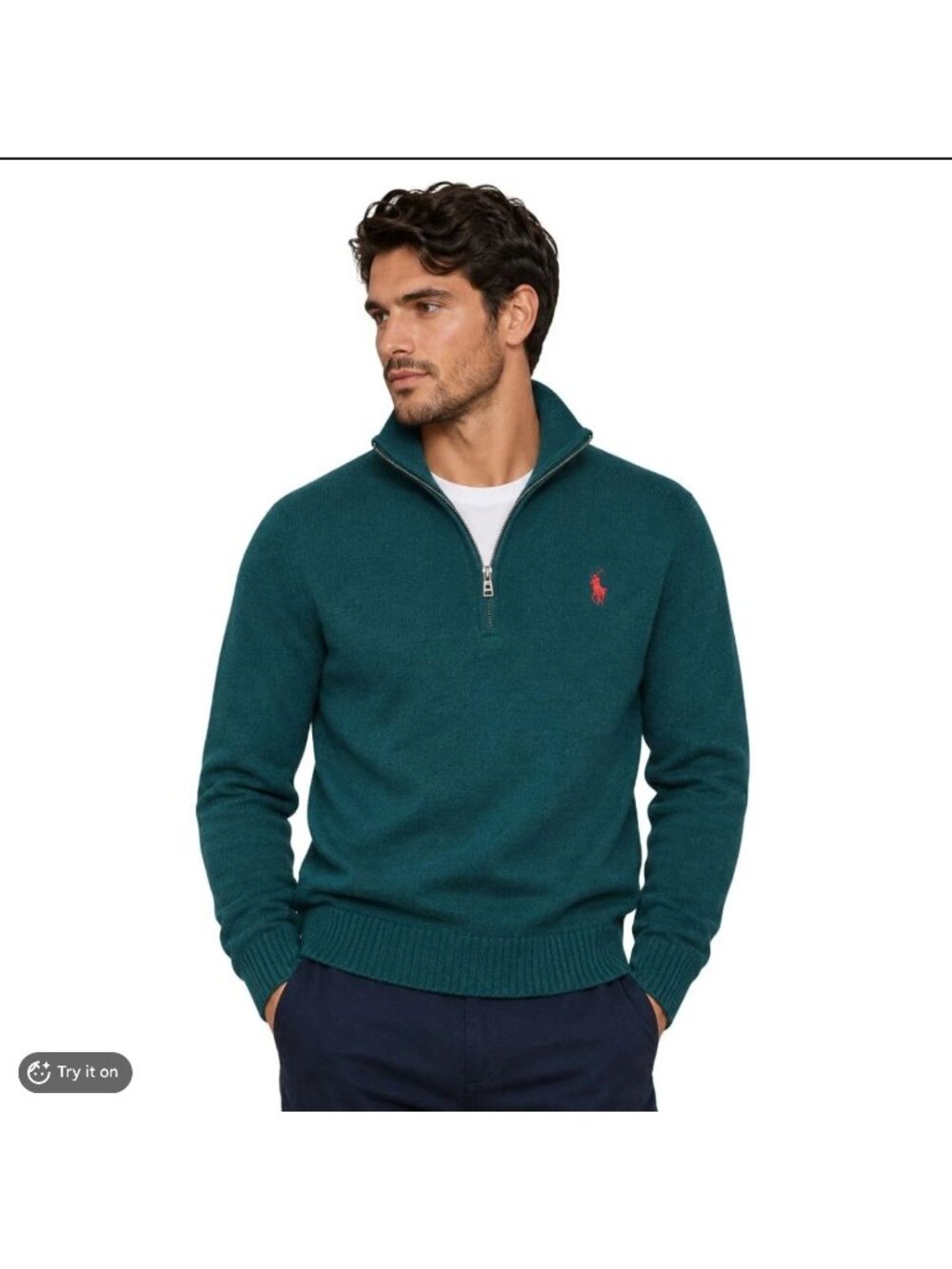 Polo by Ralph Lauren Mens 1/4 Zip Dark Hunter Green Sweater 100% Pima Cotton Sz
